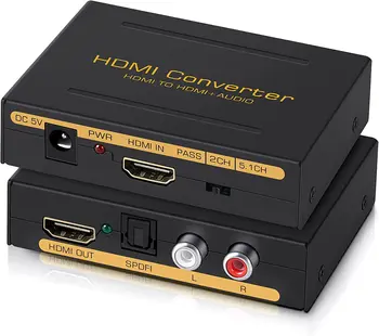HDMI Audio Extractor Átalakító HDMI-HDMI + Audio ( SPDIF + RCA L/R / Stereo ) a Tűz Stick Xbox PS5 Támogatja a 3D HDCP2.2 18Gpbs