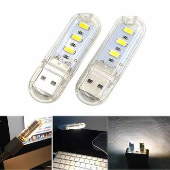 Hordozható Mini USB LED-es Éjszakai Fény, Kemping Felszerelés USB hálózati 3 LED Chipek Lámpa 0.2 W Night Lights Könyv Fény