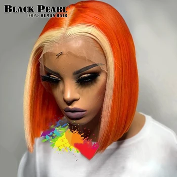 Narancs Jelölje ki Egyenesen Bob Paróka Csipke Elöl Emberi hajból készült Paróka, Fekete Nők Egyenesen Rövid Bob Emberi haj Csipke Paróka Eladó