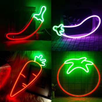 Neon felirat LED Chili, Paradicsom Padlizsán, Sárgarépa, Akril Fal Bár Párt Irodájában Szoba Hálószoba Konyha Gyönyörű Díszíteni