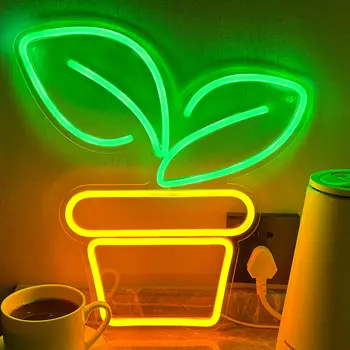 Növény Neon LED-es Éjszakai Fény Jele, LED-es Fali Dekoráció Esküvő, Születésnapi Buli, Kemping, Gyerek Szoba Neon Dekoráció Powered by USB