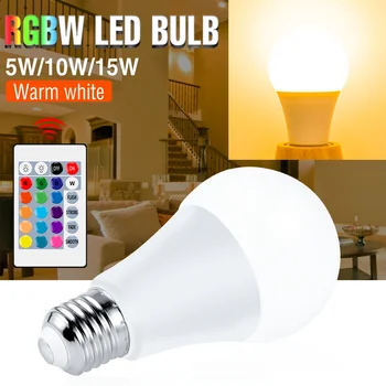 RGBW LED Izzó E27 Lámpa 220V Reflektorfénybe 5W 10W 15W Lampada 110V Bombillas IR Távirányító LED Izzó Haza Nappali Dekor