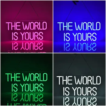Tiéd a Világ Színes Neon Jelek Neon Fény Tábla Lógott neonreklám Parti Klub Fal Hálószoba LED Dekorációs Lámpa USB Powered