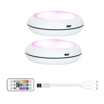 USB Újratölthető RGB LED Kabinet Fény Korong Lámpa 16 Színek Távoli Alatt Polc konyhapult Világítás